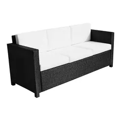 Outsunny 3 Seater Rattan Sofa All-Weather Wicker Weave Metal Frame Chair with Fire Resistant Cushion, Black - 1