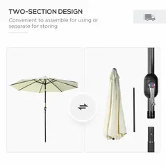 Outsunny 3(m) Tilting Parasol Garden Umbrellas, Outdoor Sun Shade with 8 Ribs, Tilt and Crank Handle for Balcony, Bench, Garden, Beige - 6