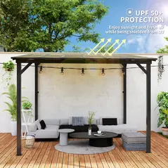 Outsunny 3 x 3(m) Metal Pergola with UPF 50+ and Waterproof Polycarbonate Roof, Wall-Mounted or Free Standing Garden Gazebo, Wind-resistant Outdoor Sun Shade, Dark Grey - 4