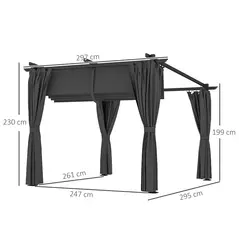 Outsunny 3 x 3 m Retractable Roof Pergola, with Curtains - Dark Grey - 3