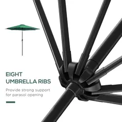 Outsunny 3(m) Tilting Parasol Garden Umbrellas, Outdoor Sun Shade with 8 Ribs, Tilt and Crank Handle for Balcony, Bench, Garden, Green - 7
