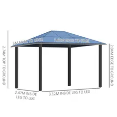 Outsunny 3 x 3.6m Hardtop Gazebo Canopy with Polycarbonate Roof Garden Pavilion with Removable Curtains and Steel Frame, Brown - 3