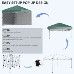Outsunny 3 x 3 (M) Pop Up Gazebo, UPF 30+ with 2 Sidewalls, Leg Weight Bags and Wheeled Bag, Height Adjustable Party Tent Event Shelter for Garden, Patio, Green - 5