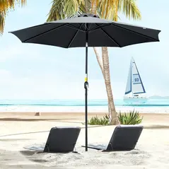 Outsunny 3(m) Tilting Parasol Garden Umbrellas, Outdoor Sun Shade with 8 Ribs, Tilt and Crank Handle for Balcony, Bench, Garden, Black - 2