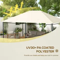 Outsunny 3 x 4m Gazebo Canopy Replacement Cover, Gazebo Roof Replacement (TOP COVER ONLY), Cream White - 4