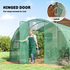 Outsunny 3 x 4 m Walk-in Polytunnel Greenhouse with Hinged Door and 8 Roll Up Mesh Windows, Garden Tunnel Warm House Tent, Green - 5