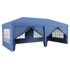 Outsunny 3 x 6m Pop-Up Gazebo, with Curtain Walls and Windows - Blue - 1