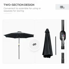 Outsunny 3(m) Tilting Parasol Garden Umbrellas, Outdoor Sun Shade with 8 Ribs, Tilt and Crank Handle for Balcony, Bench, Garden, Black - 6