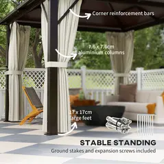 Outsunny 3 x 3(m) Hardtop Gazebo Canopy with UPF30+ Double Polycarbonate Roof, Aluminium Frame Garden Gazebo Permanent Pavilion with Mosquito Netting and Curtains for Patio, Deck, Beige - 5