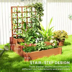 Outsunny 3 Tier Garden Planters with Trellis for Vine Climbing, Wooden Raised Beds, 95x95x110cm, Brown - 5