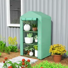 Outsunny 3 Tier Mini Greenhouse Portable Garden Grow House with Roll Up Door and Wire Shelves, 69 x 49 x 125 cm, Green - 2
