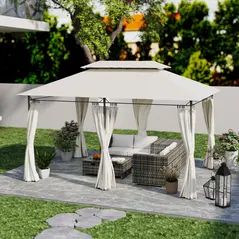 Outsunny 3 x 4m Metal Frame, Two-Tier Roof Gazebo - Cream White - 8
