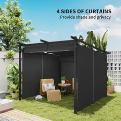 Outsunny 3 x 3 m Retractable Roof Pergola, with Curtains - Dark Grey - 5