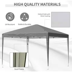 Outsunny 3 x 3 m Garden Pop Up Gazebo Marquee Party Tent Wedding Canopy, Height Adjustable with Carrying Bag, Grey - 4