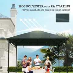 Outsunny 3 x 3 m Gazebo Canopy Replacement Cover, Garden Gazebo Roof Replacement with Drain Holes, TOP COVER ONLY, Grey - 6