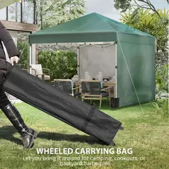 Outsunny 3 x 3 (M) Pop Up Gazebo, UPF 30+ with 2 Sidewalls, Leg Weight Bags and Wheeled Bag, Height Adjustable Party Tent Event Shelter for Garden, Patio, Green - 8