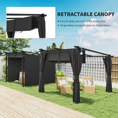 Outsunny 3 x 3 m Retractable Roof Pergola, with Curtains - Dark Grey - 4