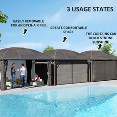 Outsunny 3 x 4m Hardtop Gazebo Canopy with Metal Roof, Aluminium Gazebo Permanent Pavilion with Netting and Curtains, Dark Grey - 4