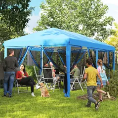 Outsunny 3 x 6m Pop Up Gazebo, Outdoor Canopy Shelter, Marquee Party Wedding Tent with 6 Mesh Walls and Carry Bag, Blue - 2
