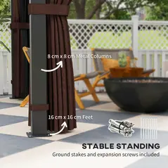 Outsunny 3 x 3(m) Hardtop Gazebo Canopy with 7mm Double Polycarbonate Roof, Garden Gazebo Permanent Pavilion with Mosquito Netting and Curtains for Patio, Deck, Brown - 5