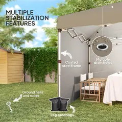 Outsunny 3 x 3 (M) Pop Up Gazebo, UPF 30+ with 2 Sidewalls, Leg Weight Bags and Wheeled Bag, Height Adjustable Party Tent Event Shelter for Garden, Patio, Khaki - 7