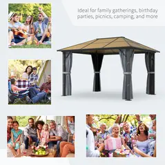 Outsunny 3 x 3.6m Garden Aluminium Gazebo Hardtop Roof Canopy Marquee Party Tent Patio with Mesh Curtains & Side Walls - Grey - 7
