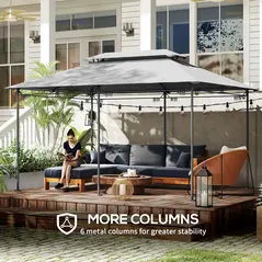 Outsunny 3 x 4m Metal Frame, Two-Tier Roof Gazebo - Dark Grey - 5