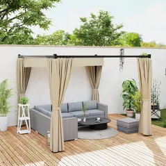 Outsunny 3 x 3m Retractable Roof Pergola, with Curtains - Khaki - 9
