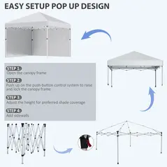 Outsunny 3 x 3 (M) Pop Up Gazebo, UPF 30+ with 2 Sidewalls, Leg Weight Bags and Wheeled Bag, Height Adjustable Party Tent Event Shelter for Garden, Patio, White - 5