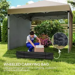 Outsunny 3 x 3 (M) Pop Up Gazebo, UPF 30+ with 2 Sidewalls, Leg Weight Bags and Wheeled Bag, Height Adjustable Party Tent Event Shelter for Garden, Patio, Khaki - 8