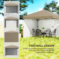 Outsunny 3 x 3 (M) Pop Up Gazebo, UPF 30+ with 2 Sidewalls, Leg Weight Bags and Wheeled Bag, Height Adjustable Party Tent Event Shelter for Garden, Patio, Khaki - 4