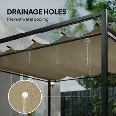 Outsunny 3 x 3 m Pergola with Retractable Roof Canopy and Curtains, UPF30+ Metal Frame Garden Pergola Gazebo Sun Shade, Khaki - 7
