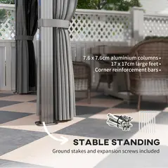 Outsunny 3 x 4m Hardtop Gazebo Canopy with UPF30+ Double Polycarbonate Roof, Aluminium Frame Garden Gazebo Permanent Pavilion with Mosquito Netting and Curtains for Patio, Deck, Grey - 5