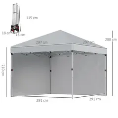 Outsunny 3 x 3 m Pop Up Gazebo, UPF 30+ Party Tent with 2 Sidewalls, Weight Bags and Wheeled Bag, Light Grey - 3