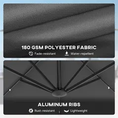 Outsunny 3(m) Cantilever Roma Parasol Patio Sun Umbrella with Crank & Tilt LED Solar Light Cross Base 360° Rotating Outdoor, Dark Grey - 8