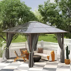 Outsunny 3 x 3.6m Hardtop Gazebo Canopy with Polycarbonate Roof Garden Pavilion with Removable Curtains and Steel Frame, Dark Grey - 9