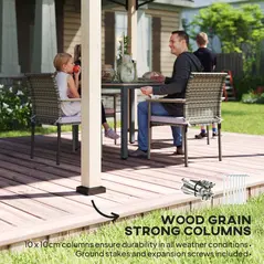 Outsunny 3 x 3 m Decorative Metal Gazebo - Black/Wood-Effect - 5