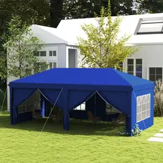 Outsunny 3 x 6m Pop-Up Gazebo, with Curtain Walls and Windows - Blue - 2