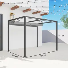 Outsunny 3 x 2m Metal Outdoor Pergola with Retractable Roof, Outdoor Gazebo Canopy Shelter with Drainage Holes for Garden, Patio, Lawn, Grey - 3