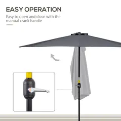 Outsunny 3(m) Half Parasol Semi Round Umbrella Patio Metal Frame Crank Handle for Balcony-- NO BASE INCLUDED, Grey - 5