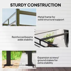 Outsunny 3 x 3 m Pergola with Retractable Roof Canopy and Curtains, UPF30+ Metal Frame Garden Pergola Gazebo Sun Shade, Dark Grey - 6