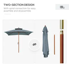 Outsunny 3 x 3 metre Patio Parasol Garden Umbrellas Sunshade Outdoor Wooden Parasol Canopy Double Tier, Dark Grey, BASE NOT INCLUDED - 7