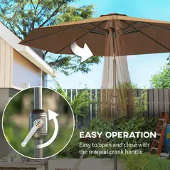 Outsunny 3(m) Tilting Parasol Garden Umbrellas, Outdoor Sun Shade with 8 Ribs, Tilt and Crank Handle for Balcony, Bench, Garden, Coffee - 5