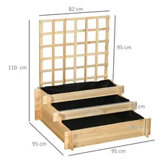 Outsunny 3 Tier Garden Planters with Trellis for Vine Climbing, Wooden Raised Beds, 95x95x110cm, Natural Tone - 3