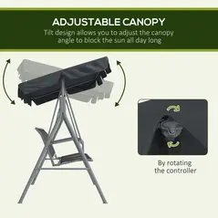Outsunny 3 Seater Swing Chair, Garden Swing Bench with Adjustable Tilting Canopy, Breathable Mesh Seat and Heavy Duty Metal Frame for Patio, Garden, Dark Grey - 4