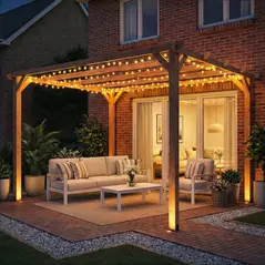 Outsunny 3 x 3 m Wooden Pergola Kit, Garden Pergola Gazebo Grape Trellis with Triangle Supports, 5 Beams, Maple Wood-effect - 9