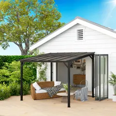 Outsunny 3 x 3(m) Metal Pergola with UPF 50+ and Waterproof Polycarbonate Roof, Wall-Mounted or Free Standing Garden Gazebo, Wind-resistant Outdoor Sun Shade, Dark Grey - 2