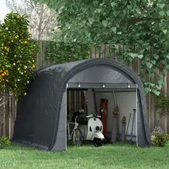 Outsunny 3 x 3(m) Garden Storage Tent, Heavy Duty Outdoor Shed, Waterproof Portable Shed Storage Shelter with Galvanised Steel Frame for Bike, Motorcycle, Garden Tools, Grey - 2
