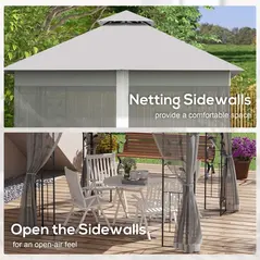 Outsunny 3 x 3m Steel Frame Double Roof Garden Gazebo - Light Grey - 6