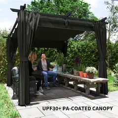 Outsunny 3 x 3 m Retractable Roof Pergola, with Curtains - Dark Grey - 6